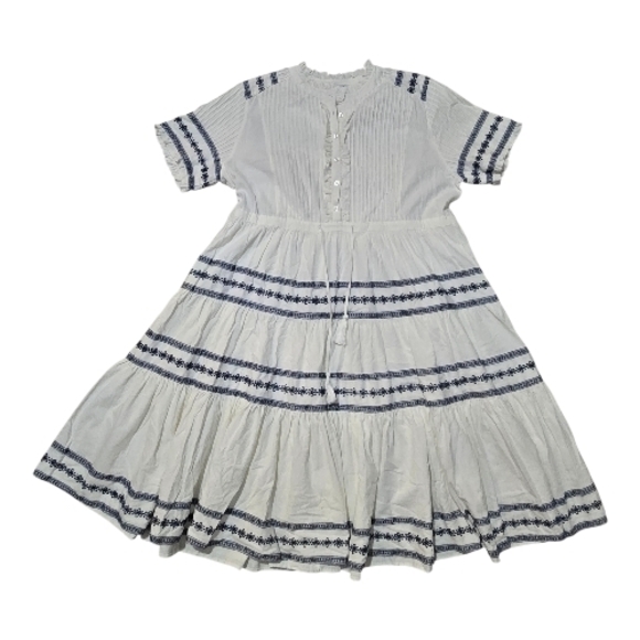 Ivy City Co Santorini White Blue Embroidered Tiered Midi Dress 100% Cotton 2X - Picture 2 of 5